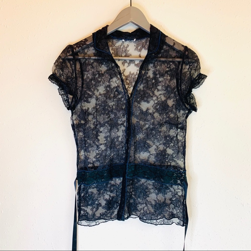 🌟Naf Naf Lace Button Down Belt Top/Sz:S